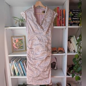 Vintage Nicole Miller Crinkle Dress Pink Size 6 Ruched Party Wedding Guest